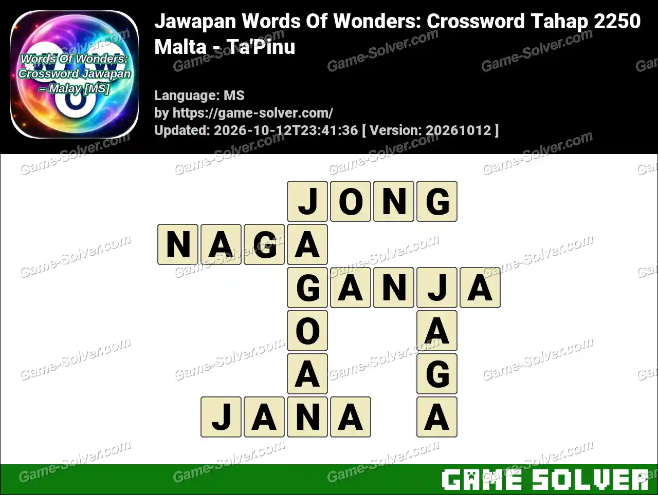 Jawapan Words Of Wonders: Crossword Tahap 2250 – Malta – Ta’Pinu